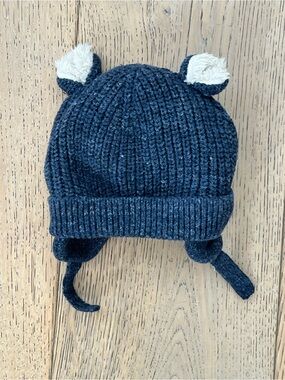 Baby Gap Boy Girl Neutral Bear Hat 3-6 months Winter Sherpa Navy Blue
